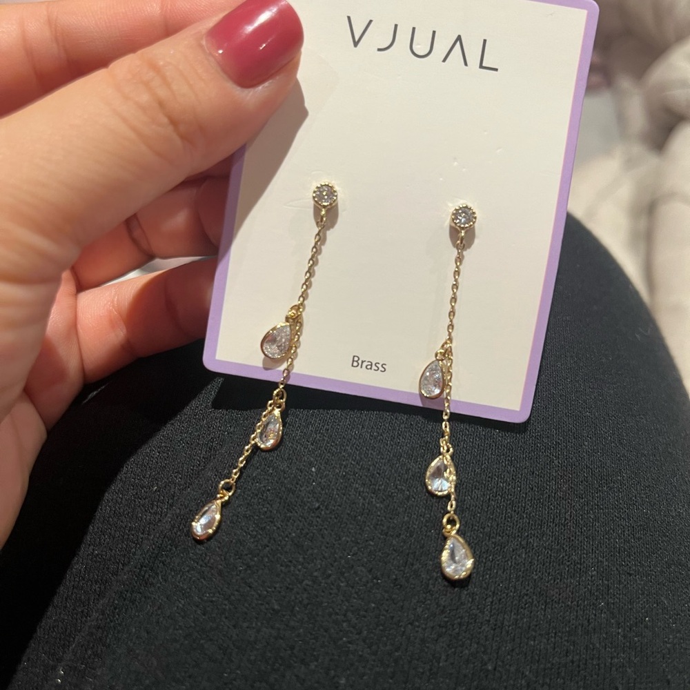 NWT Gold and Crystal Drop Earrings